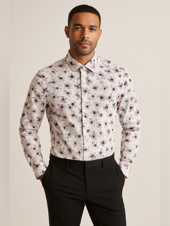 RW&CO. Other - RW&CO. White Floral Dress Shirt with Purple and Blue Accents